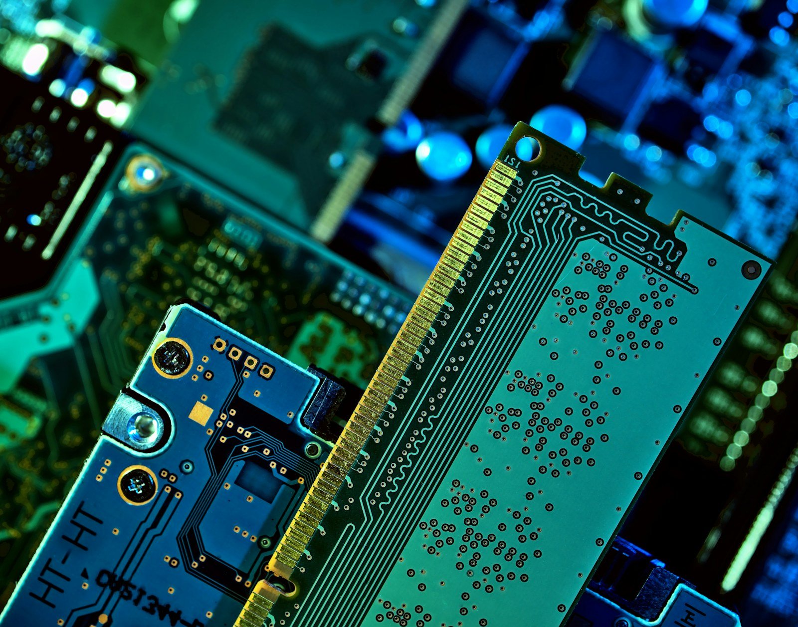 Electronic components arranged across a printed circuit board